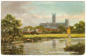 Sailing boats on the river overlooked by the cathedral