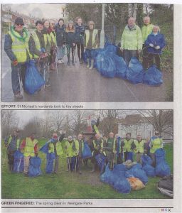 Group pictures of volunteers with litter bags