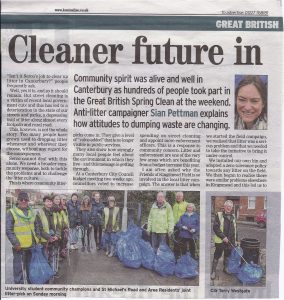Column on 'Cleaner Future in Store for City' by litter campaigner Sian Pettman p1