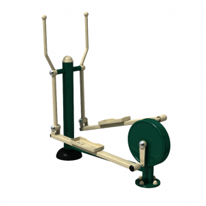 Elliptical cross trainer with both leg platforms and moving arm holds