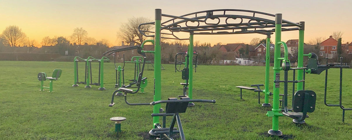 Green gym at dawn with big rig in the foreground